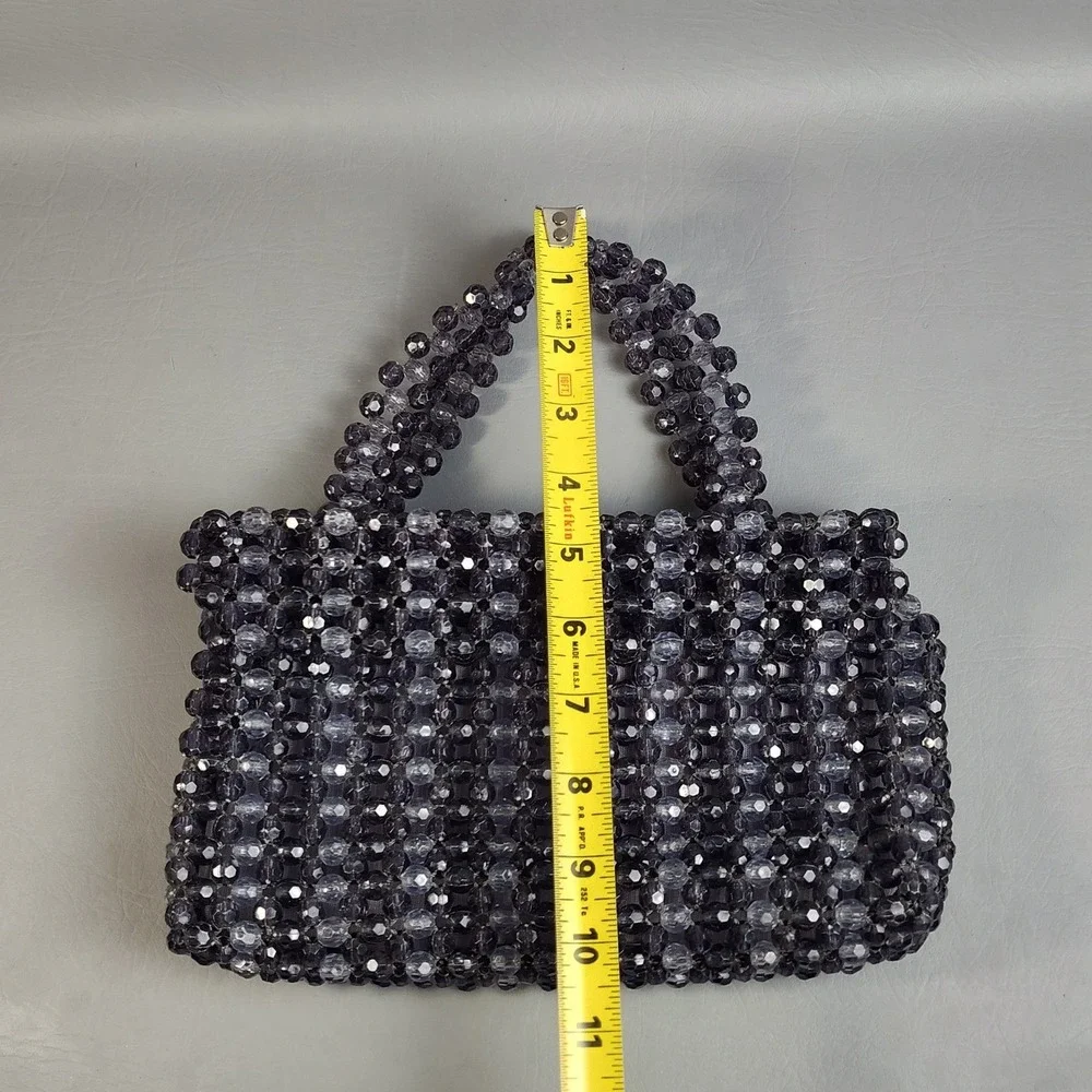 Vintage Crystal Beaded Purse Fauceted Beads Smoke Gray Hong Kong 60s Handmade